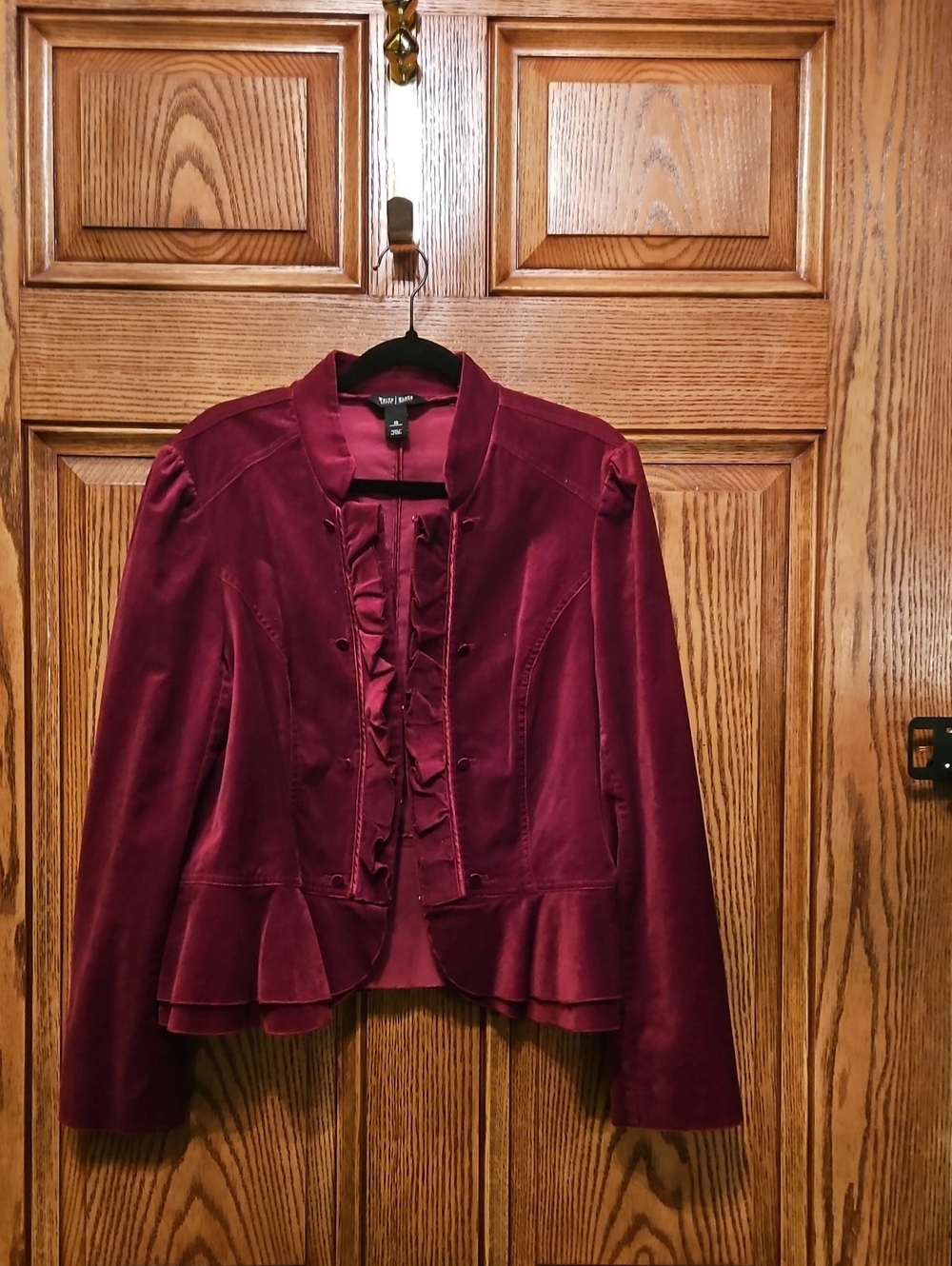 Sz 16/Women's Burgundy Velvet Ruffle Jacket
